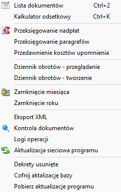 Menu operacje